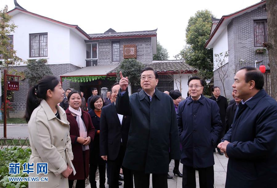 這是11月22日，張德江來到成都郫縣青杠樹村，了解村民委員會工作情況。 新華社記者 劉衛(wèi)兵 攝 