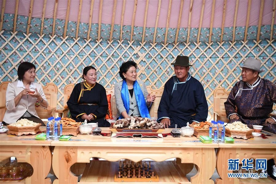 8月10日，中共中央政治局委員、國(guó)務(wù)院副總理、中央代表團(tuán)副團(tuán)長(zhǎng)劉延?xùn)|率中央代表團(tuán)二分團(tuán)來(lái)到呼倫貝爾，把以習(xí)近平同志為核心的黨中央的親切關(guān)懷和全國(guó)人民的美好祝福帶給當(dāng)?shù)馗髯甯刹咳罕姟＿@是劉延?xùn)|在呼倫貝爾市陳巴爾虎旗與當(dāng)?shù)啬撩裼H切交談。新華社記者 連振 攝