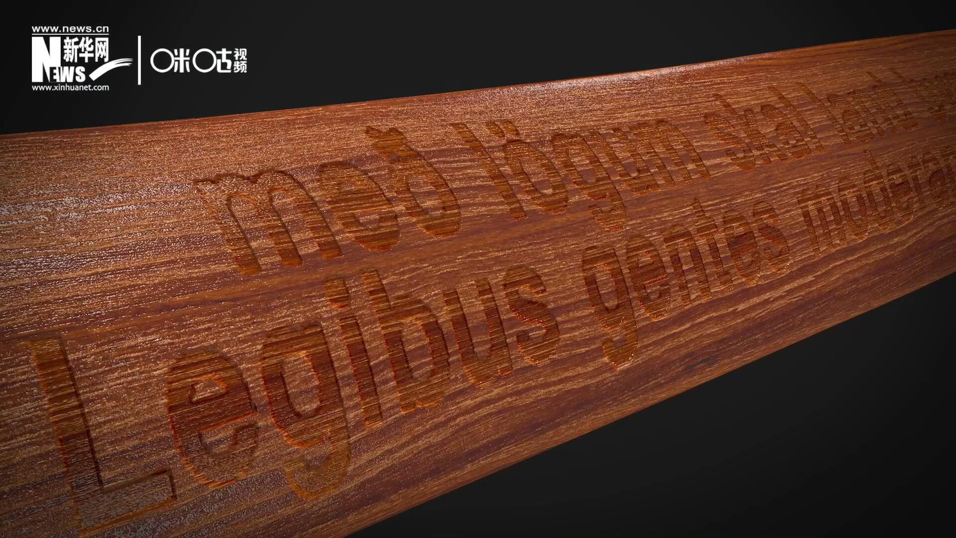 這把木槌尺寸超大、顏色棕紅、精雕細(xì)刻，上面刻有&ldquo;社會必須建立在法律的基礎(chǔ)上&rdquo;。