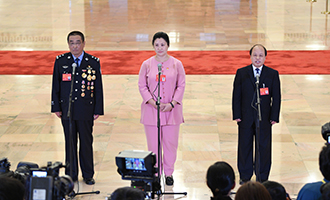 崔光日、荀笑紅、巨曉林代表接受采訪