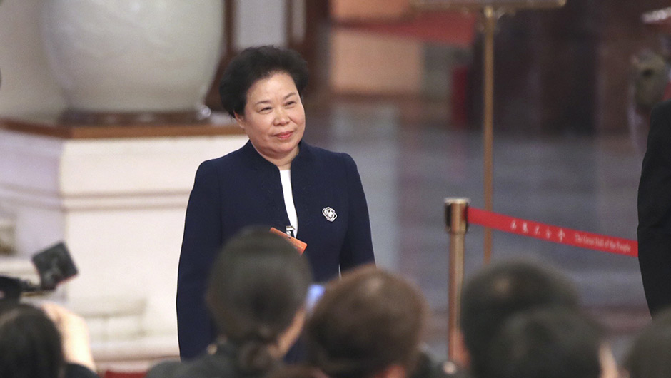 劉雅鳴步入&ldquo;部長通道&rdquo;，準備接受采訪