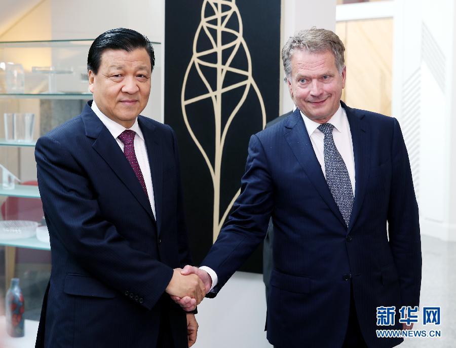 6月12日，中共中央政治局常委、中央書記處書記劉云山在赫爾辛基會見芬蘭總統(tǒng)尼尼斯特。 新華社記者姚大偉攝