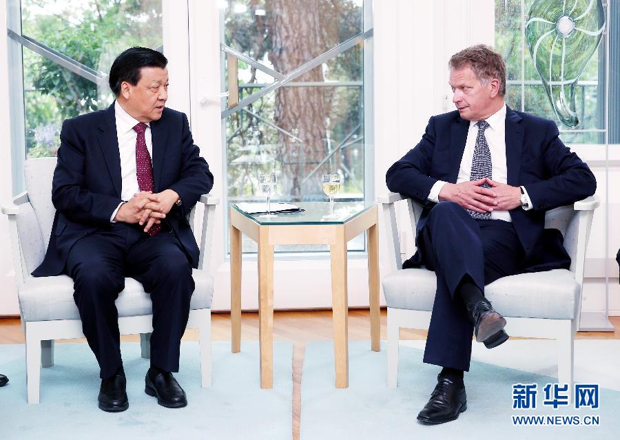 6月12日，中共中央政治局常委、中央書記處書記劉云山在赫爾辛基會見芬蘭總統(tǒng)尼尼斯特。 新華社記者姚大偉攝 