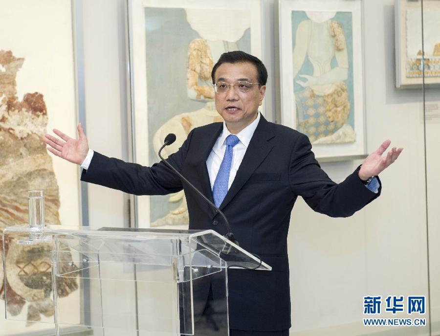 6月21日，國務院總理李克強與希臘總理薩馬拉斯共同出席希臘伊拉克利翁博物館新館開館儀式并發(fā)表講話。 新華社記者 王曄 攝