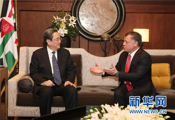 11月9日，正在約旦進行正式友好訪問的全國政協(xié)主席俞正聲在安曼會見約旦國王阿卜杜拉二世。 新華社記者 劉衛(wèi)兵 攝 