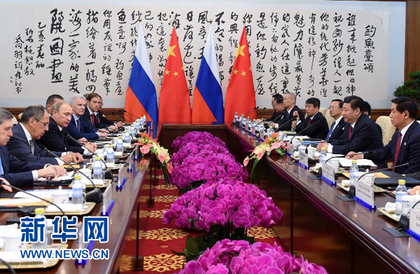 11月9日，中國國家主席習(xí)近平在北京釣魚臺(tái)國賓館會(huì)見俄羅斯總統(tǒng)普京。新華社記者 饒愛民 攝