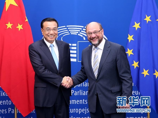 當(dāng)?shù)貢r間6月29日上午，國務(wù)院總理李克強在布魯塞爾會見歐洲議會議長舒爾茨。 新華社記者 龐興雷 攝