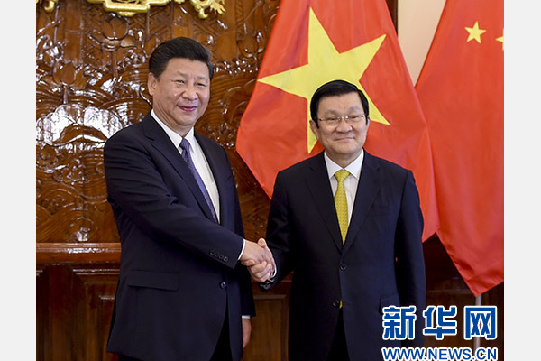 11月6日，中共中央總書記、國家主席習(xí)近平在河內(nèi)同越南國家主席張晉創(chuàng)舉行會談。 新華社記者李學(xué)仁攝