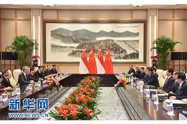 9月2日，國(guó)家主席習(xí)近平在杭州會(huì)見(jiàn)新加坡總理李顯龍。新華社記者張鐸攝