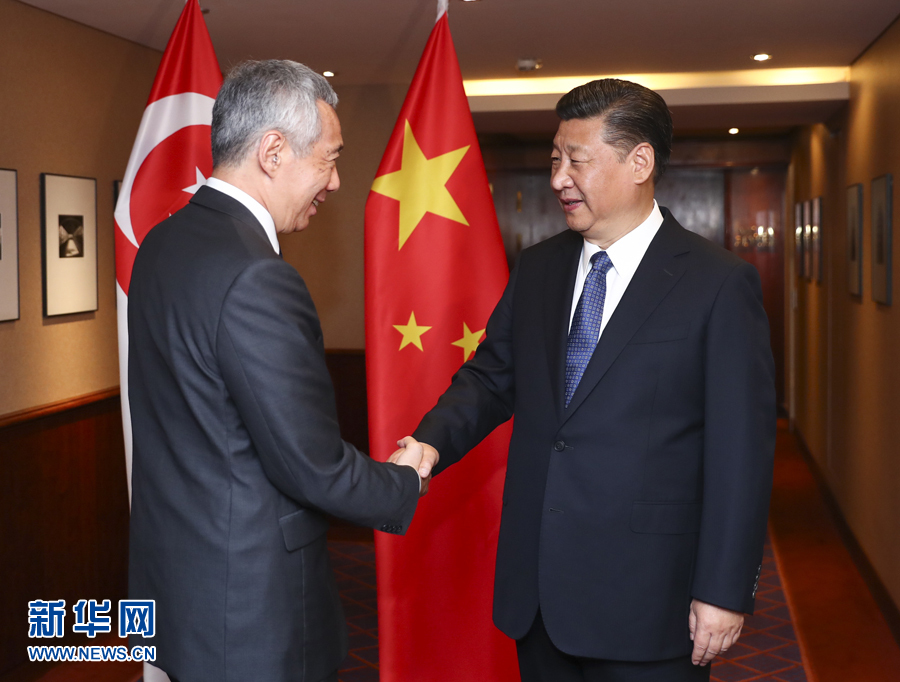 7月6日，國家主席習(xí)近平在漢堡會見新加坡總理李顯龍。 新華社記者謝環(huán)馳 攝