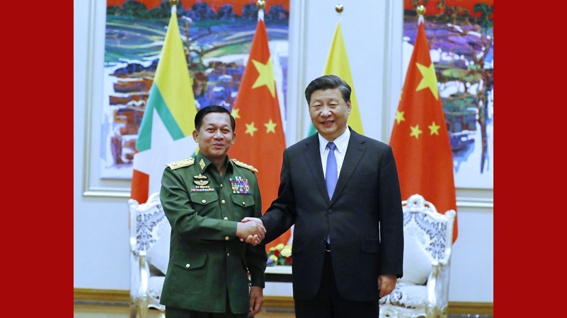 習(xí)近平會(huì)見(jiàn)緬甸國(guó)防軍總司令敏昂萊